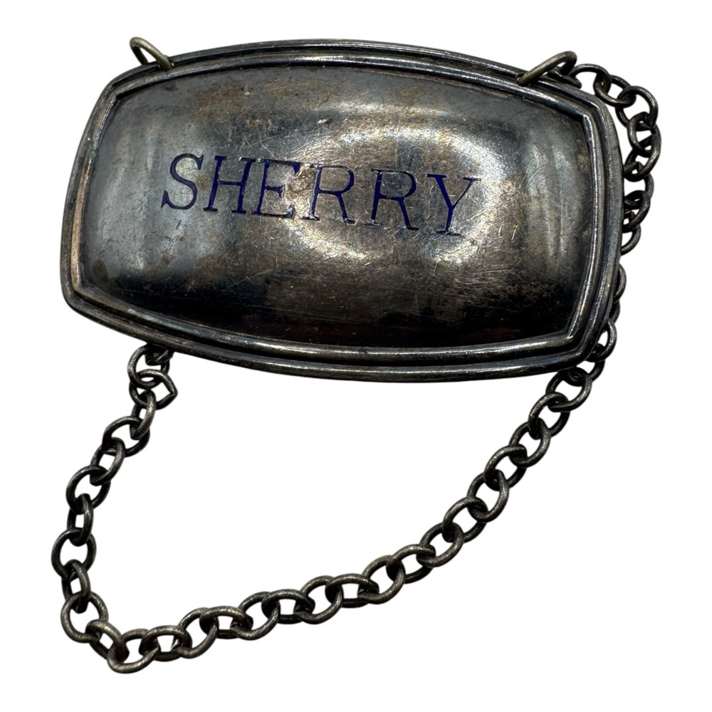 Vintage Plato England Silverplate SHERRY Decanter Label Tag‎ – S.P.O.N.G. 2”